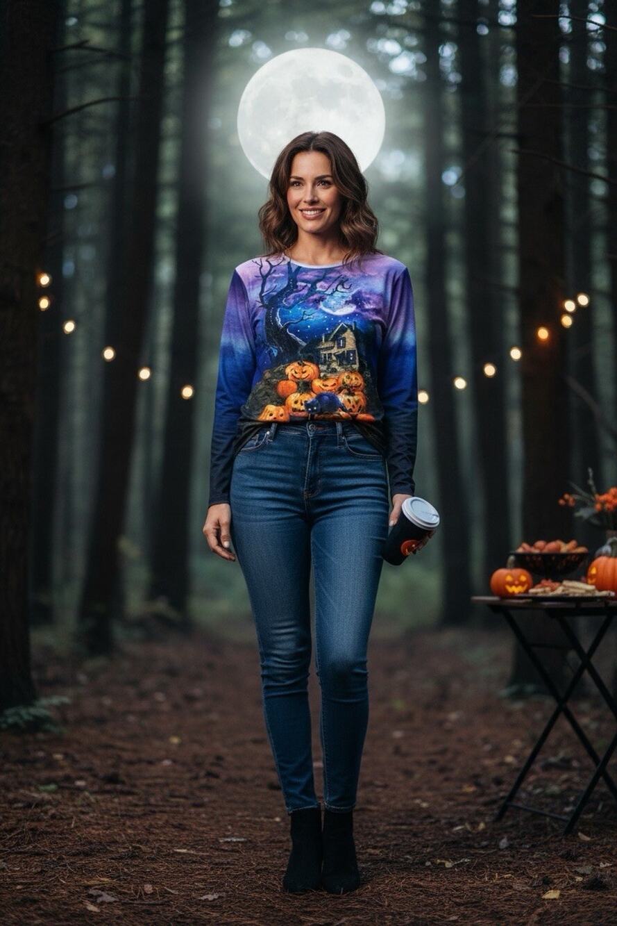 Gloria Vanderbilt Casual Women's 1X Purple Halloween Motif Rhinestones Shirt